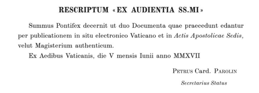Rescript “from an Audience with Pope Francis”